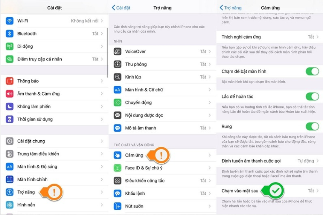 trên iPhone chỉ chạm vào mặt lưng