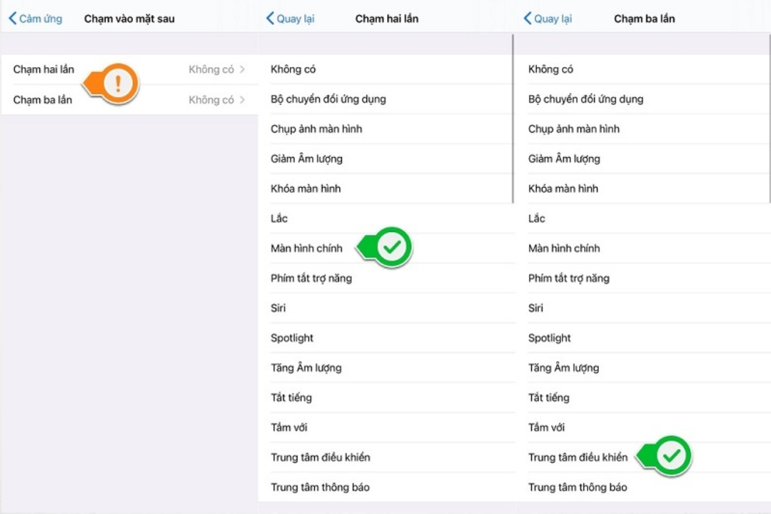 trên iPhone chỉ chạm vào mặt lưng